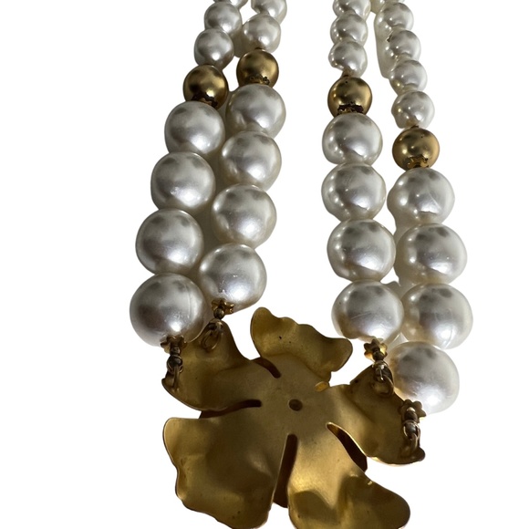 Vintage Double Strand Statement Faux Pearl Rose Necklace - Picture 14 of 14